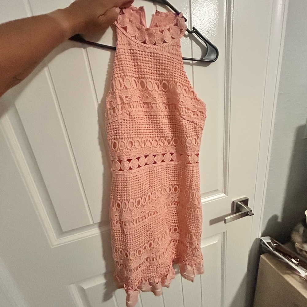 Blush Pink Crochet Mini Dress - Picture 6 of 8